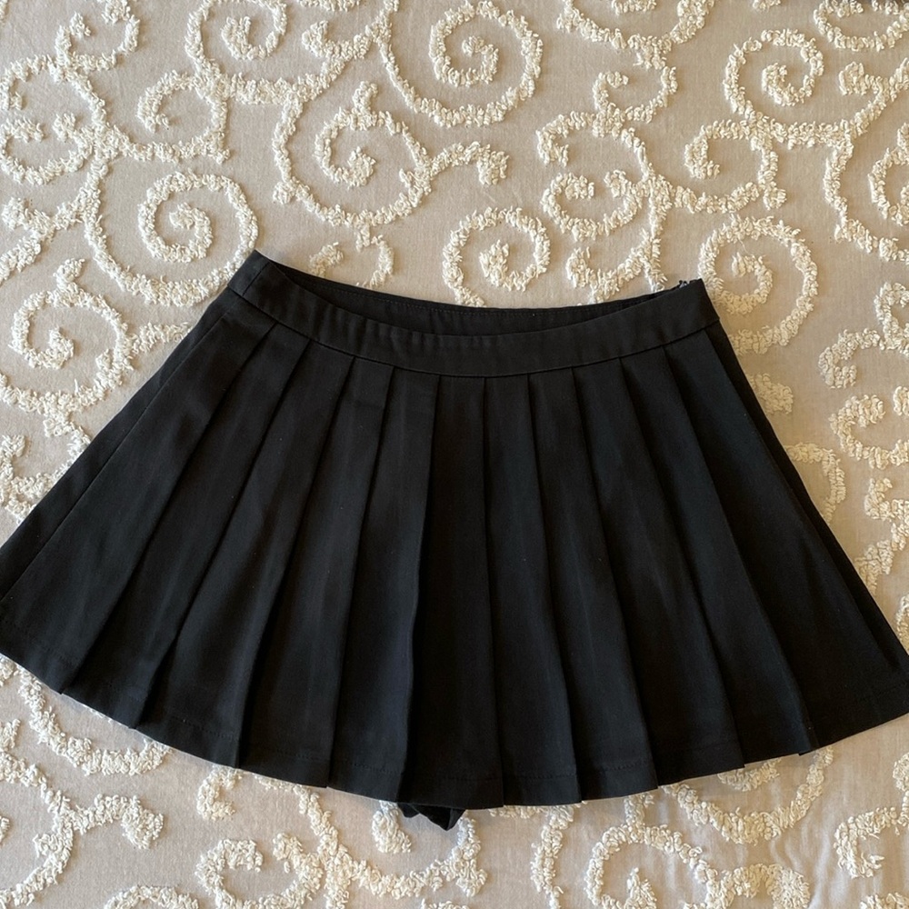 Black micro pleated skirt | safety shorts under | size S